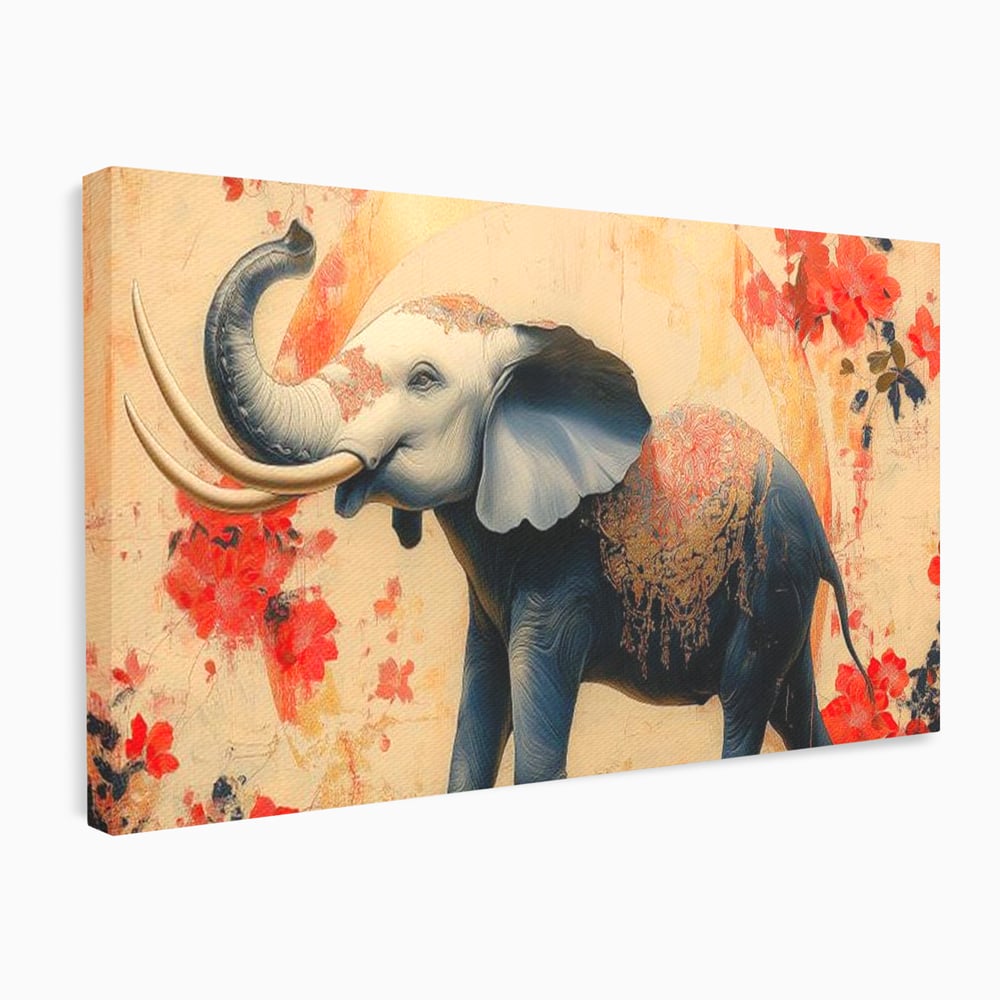 Tablou canvas cu tablou canvas cu elefant albastru, fara rama, pe sasiu de lemn